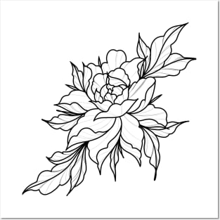 Black Peony Lineart Posters and Art